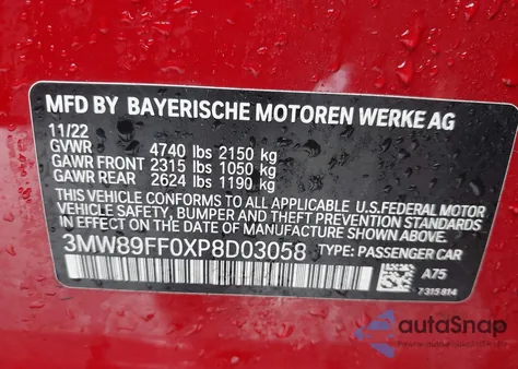 2023 BMW 330I xDrive z USA, uszkodzony, nr VIN 3MW89FF0XP8D03058